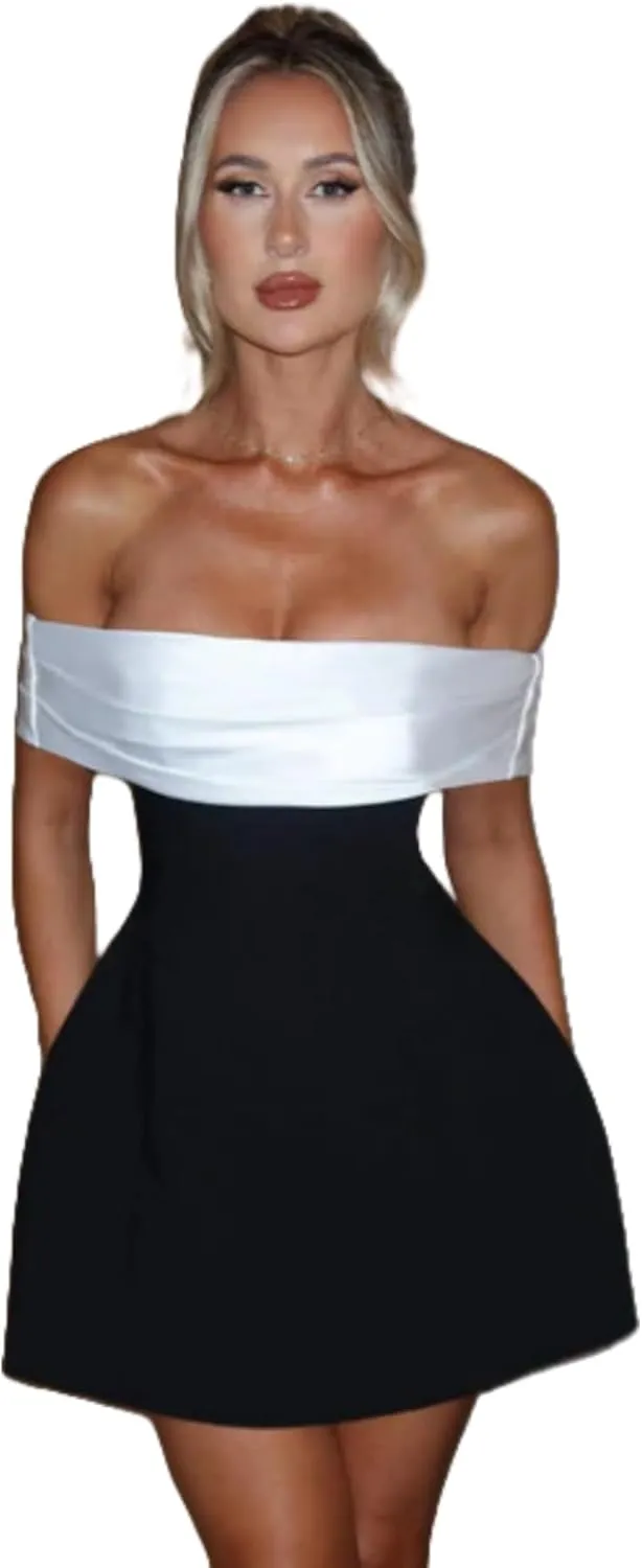AIBEARTY Women's Elegant Big Bow Off Shoulder Mini Dress Sexy Strapless Backless Party Cocktail Evening Wedding Dresses
