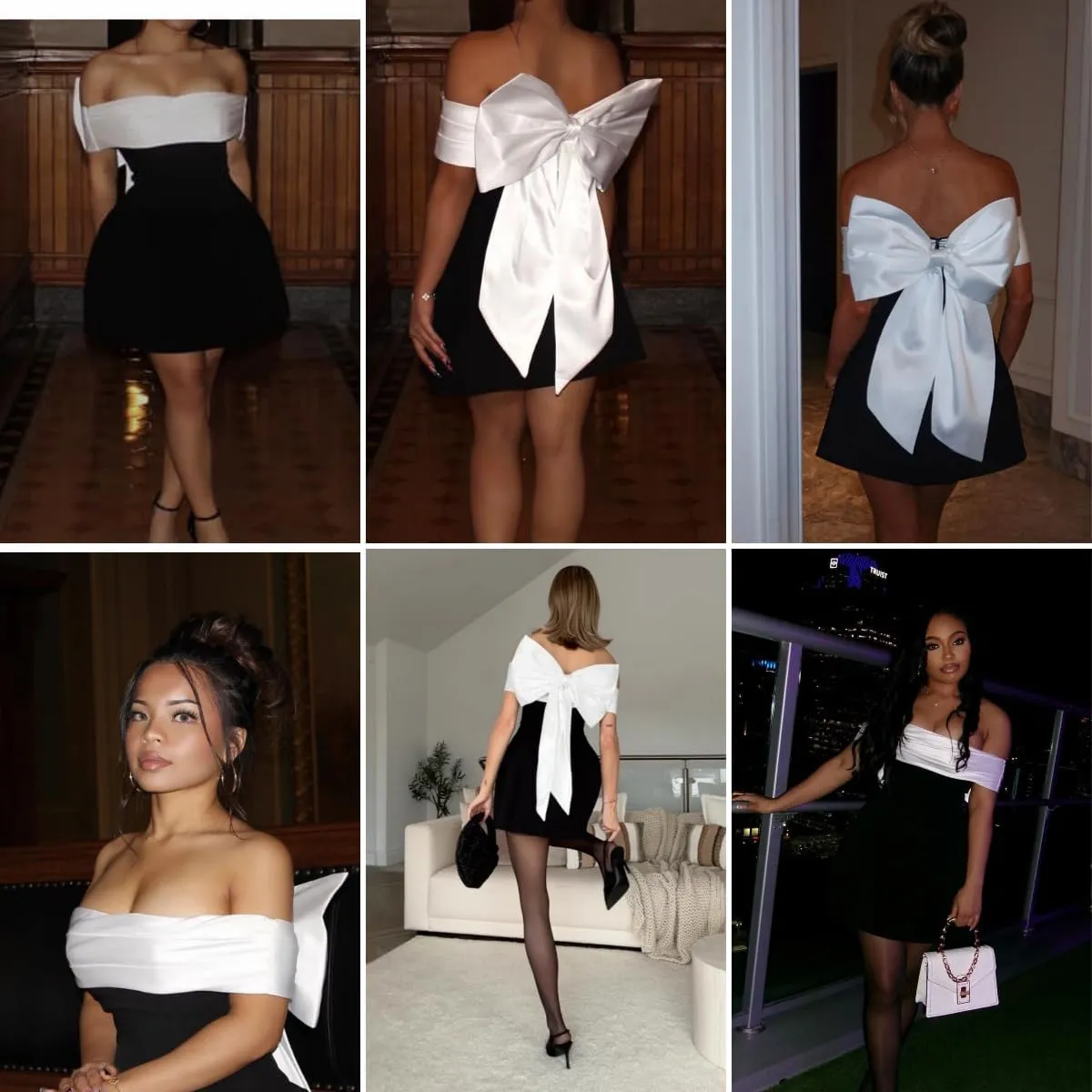 AIBEARTY Women's Elegant Big Bow Off Shoulder Mini Dress Sexy Strapless Backless Party Cocktail Evening Wedding Dresses