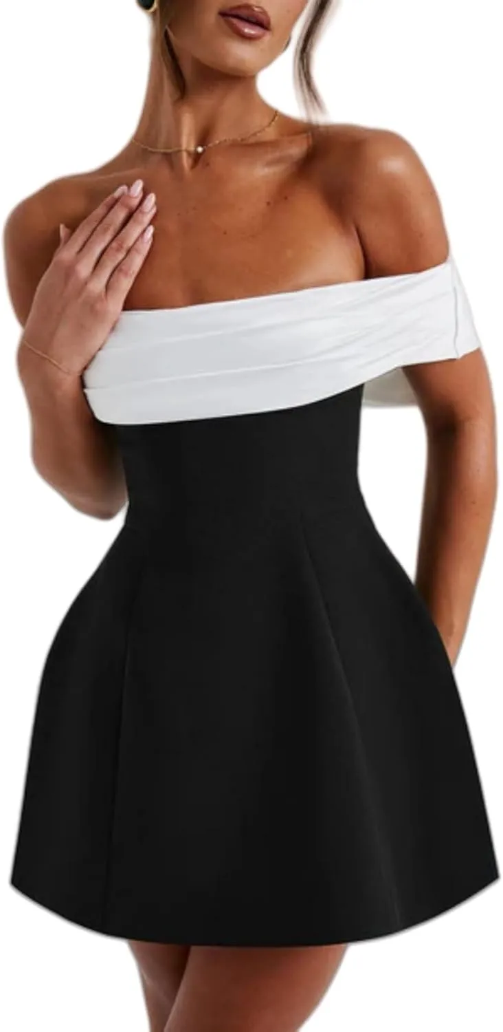 AIBEARTY Women's Elegant Big Bow Off Shoulder Mini Dress Sexy Strapless Backless Party Cocktail Evening Wedding Dresses