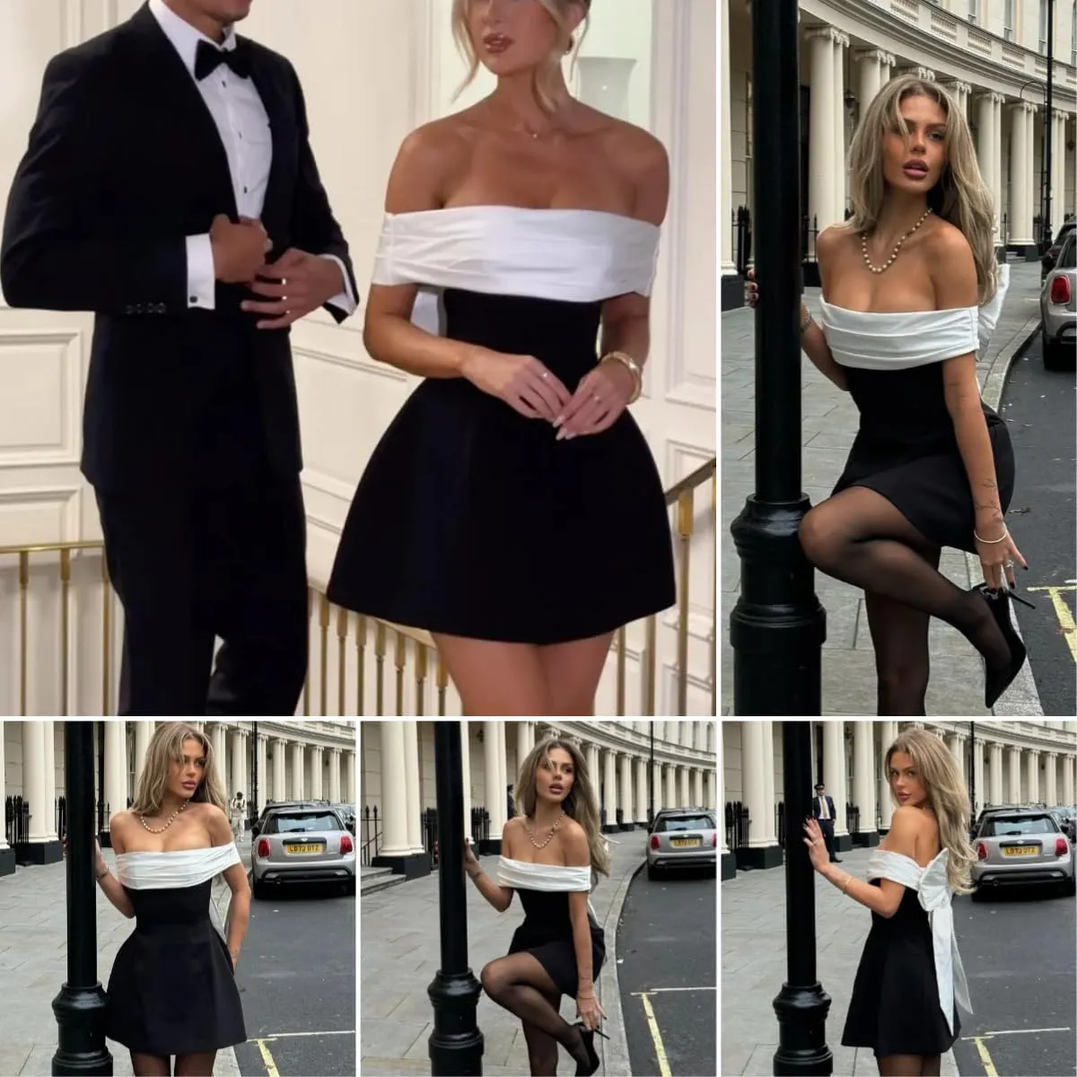 AIBEARTY Women's Elegant Big Bow Off Shoulder Mini Dress Sexy Strapless Backless Party Cocktail Evening Wedding Dresses