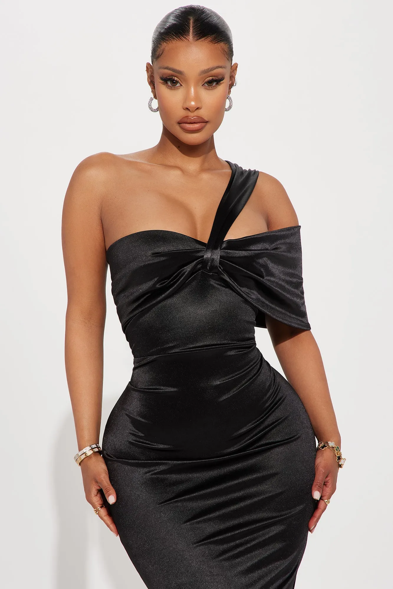 An Evening With You Satin Gown - Black