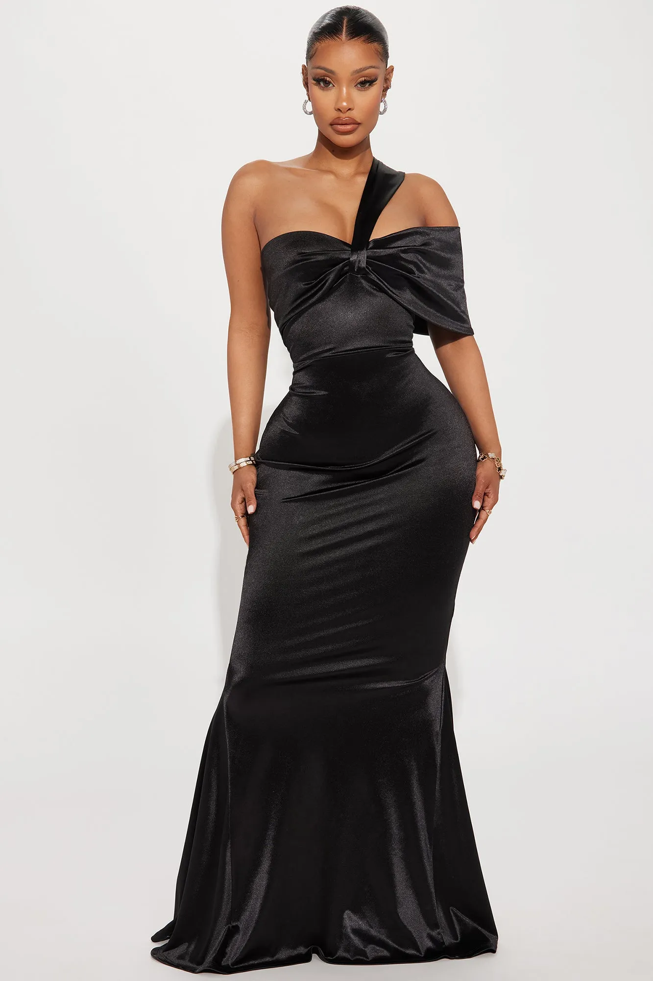 An Evening With You Satin Gown - Black