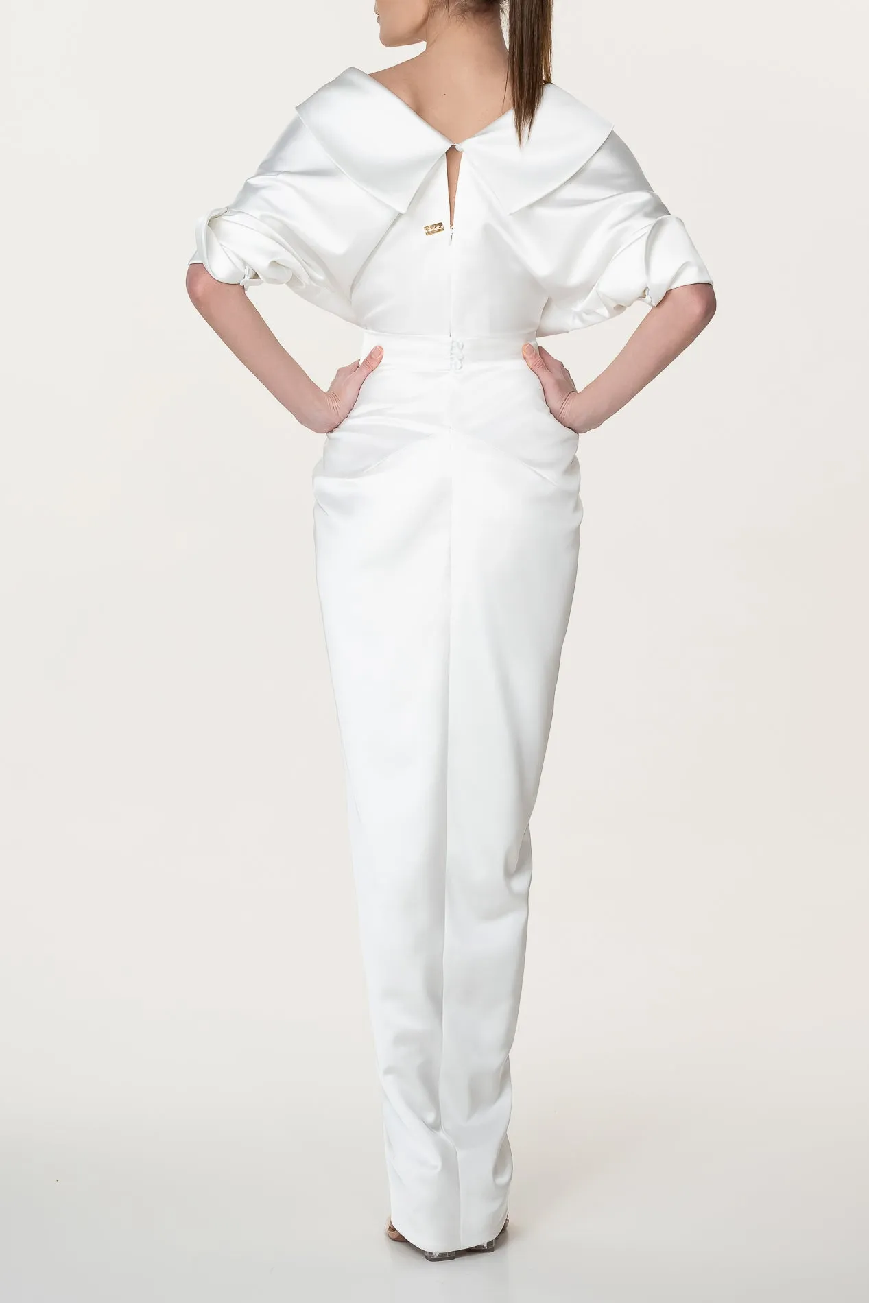 Angelina Satin Long Dress in Ivory