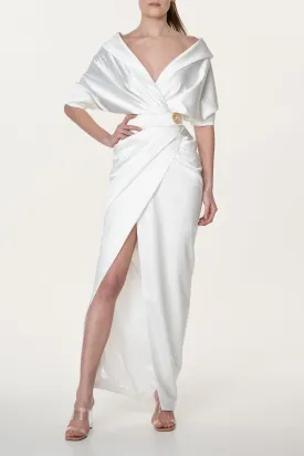 Angelina Satin Long Dress in Ivory