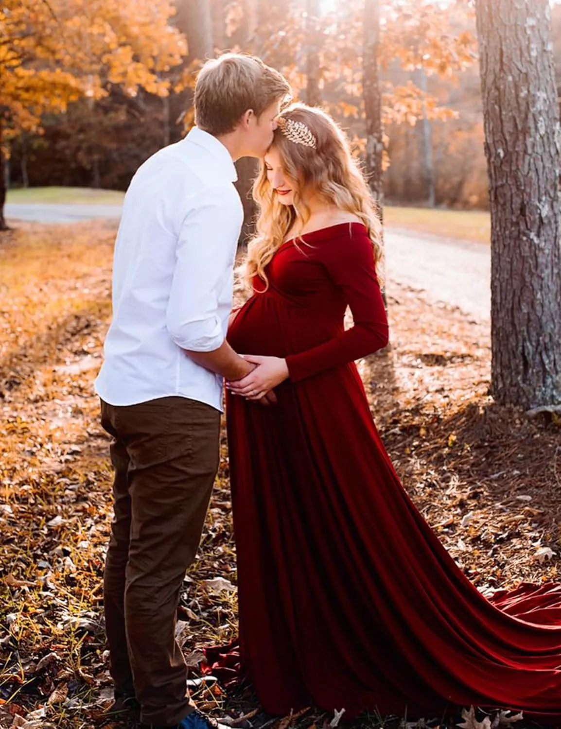 BANETTETA Off Shoulder Maternity Gown for Photoshoot, Long Sleeve Maternity Maxi Dress, Baby Shower Dress for Women