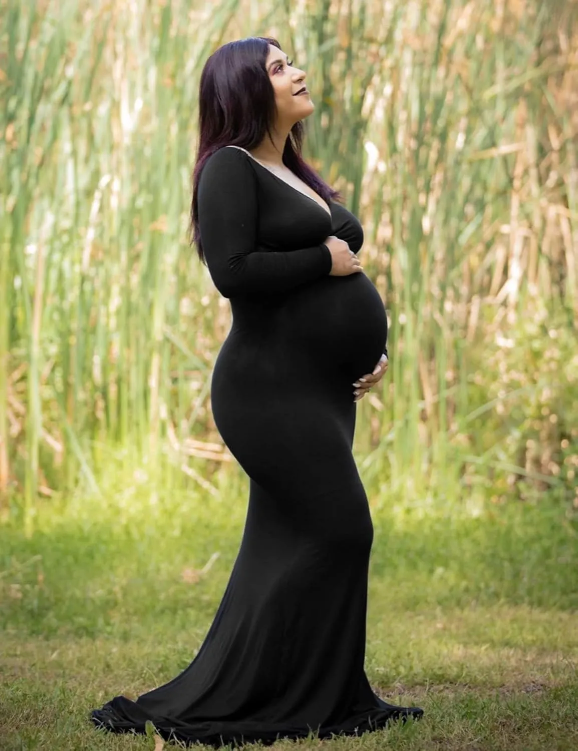 BANETTETA Off Shoulder Maternity Gown for Photoshoot, Long Sleeve Maternity Maxi Dress, Baby Shower Dress for Women