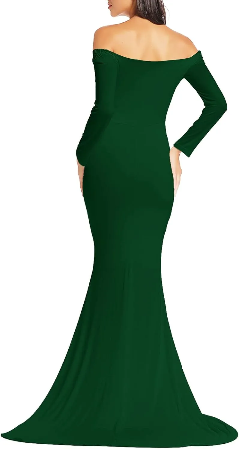 BANETTETA Off Shoulder Maternity Gown for Photoshoot, Long Sleeve Maternity Maxi Dress, Baby Shower Dress for Women