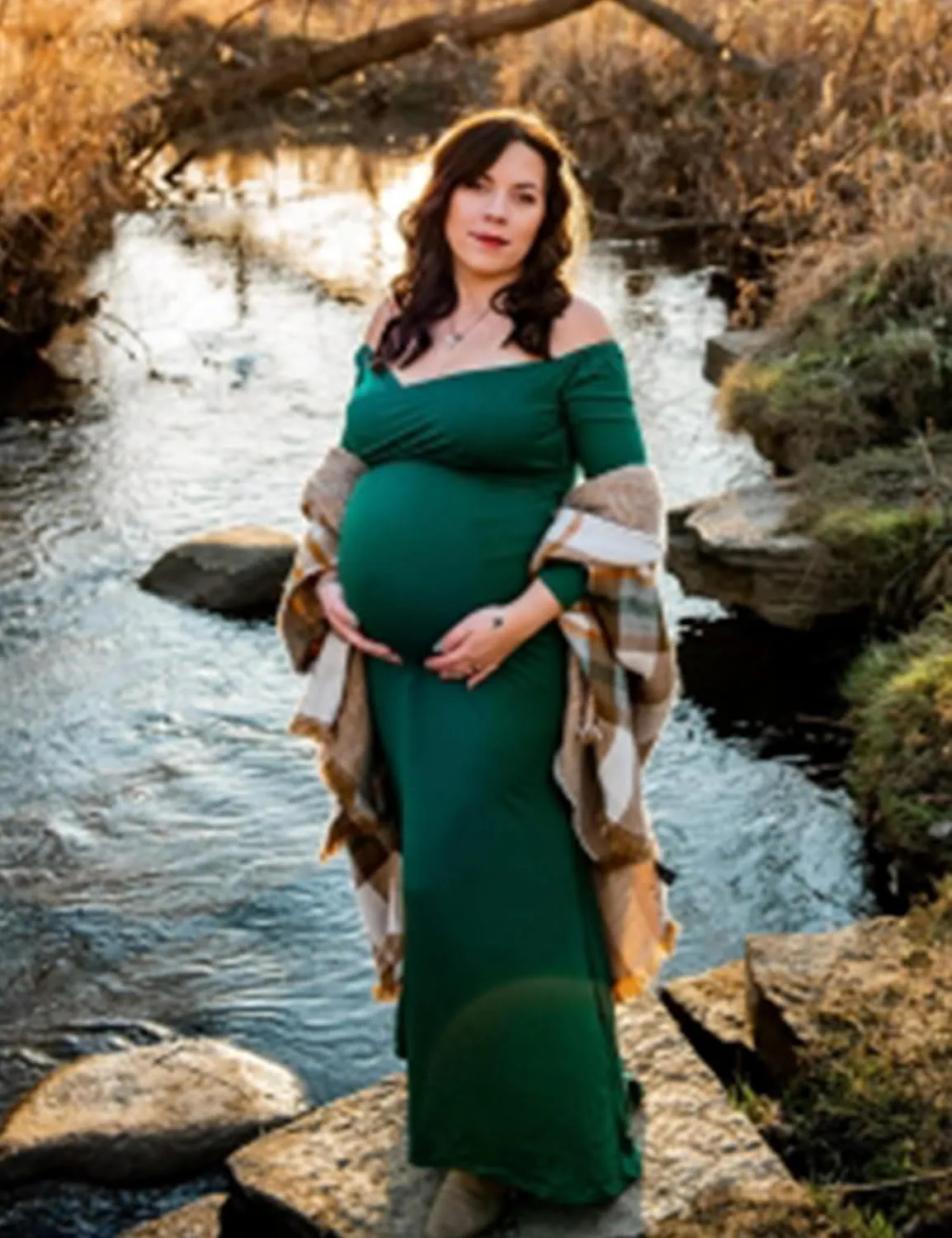 BANETTETA Off Shoulder Maternity Gown for Photoshoot, Long Sleeve Maternity Maxi Dress, Baby Shower Dress for Women