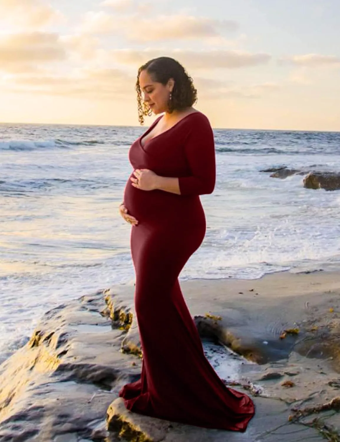 BANETTETA Off Shoulder Maternity Gown for Photoshoot, Long Sleeve Maternity Maxi Dress, Baby Shower Dress for Women