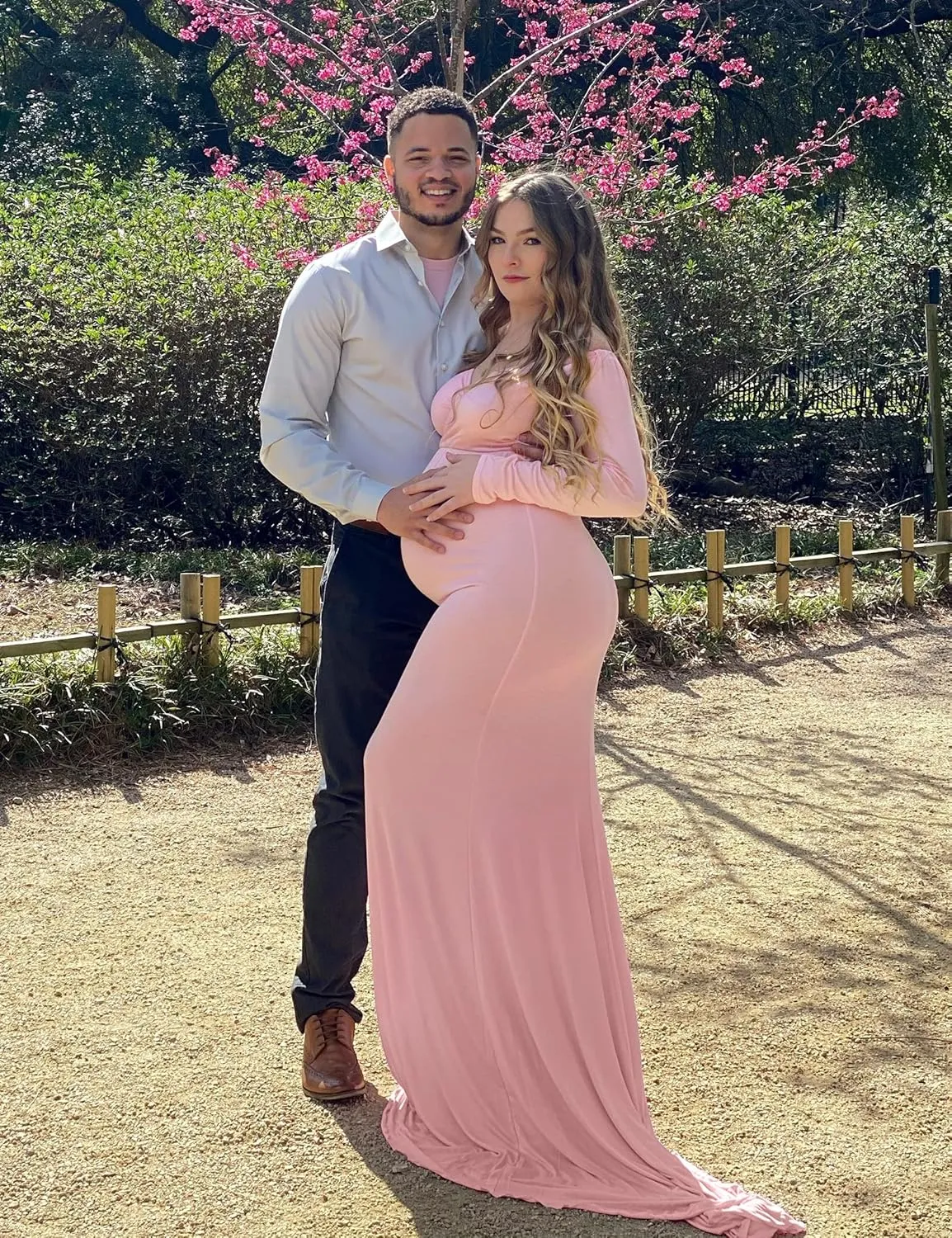 BANETTETA Off Shoulder Maternity Gown for Photoshoot, Long Sleeve Maternity Maxi Dress, Baby Shower Dress for Women
