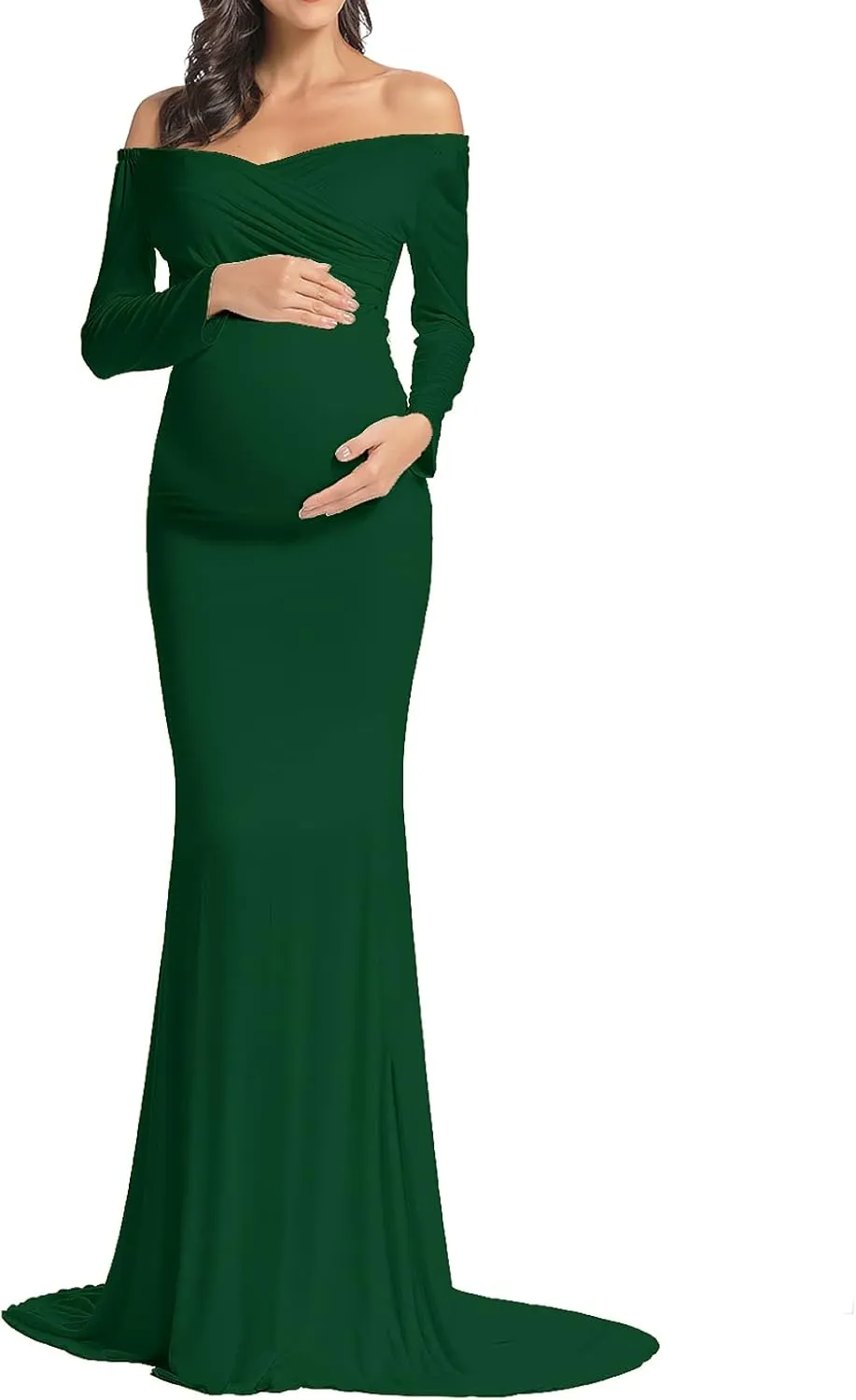 BANETTETA Off Shoulder Maternity Gown for Photoshoot, Long Sleeve Maternity Maxi Dress, Baby Shower Dress for Women