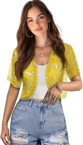 Biyejit Women Shrug Chiffon Open Front Sheer Short Sleeve Bolero Cardigan for Evening Dress Crop Top Thin Cardigans
