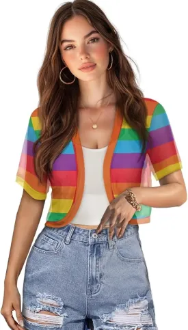 Biyejit Women Shrug Chiffon Open Front Sheer Short Sleeve Bolero Cardigan for Evening Dress Crop Top Thin Cardigans