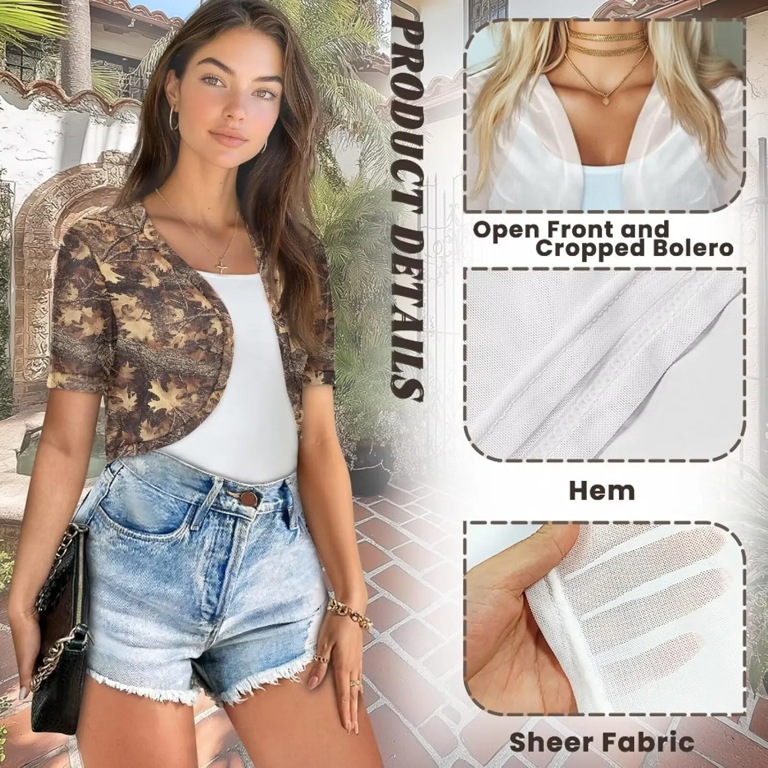 Biyejit Women Shrug Chiffon Open Front Sheer Short Sleeve Bolero Cardigan for Evening Dress Crop Top Thin Cardigans