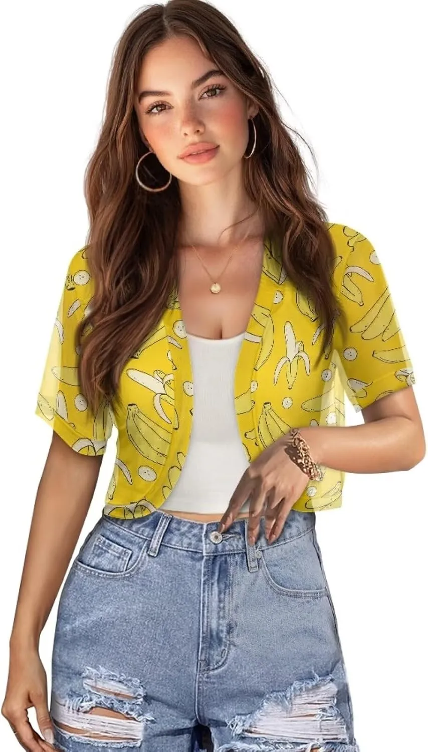 Biyejit Women Shrug Chiffon Open Front Sheer Short Sleeve Bolero Cardigan for Evening Dress Crop Top Thin Cardigans