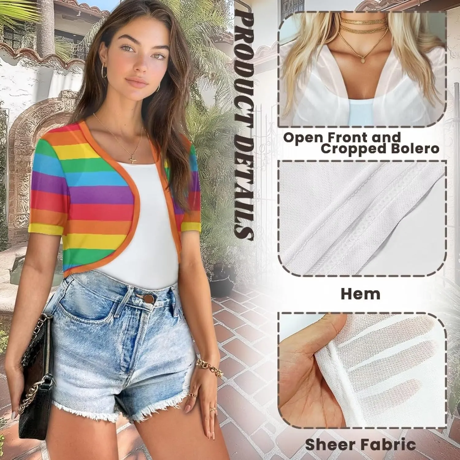 Biyejit Women Shrug Chiffon Open Front Sheer Short Sleeve Bolero Cardigan for Evening Dress Crop Top Thin Cardigans