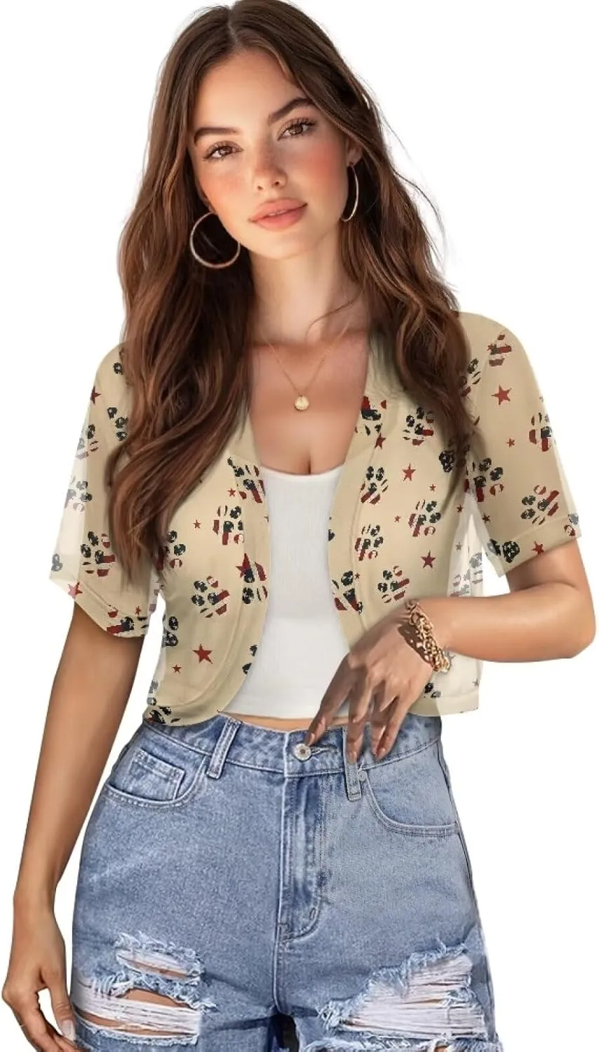 Biyejit Women Shrug Chiffon Open Front Sheer Short Sleeve Bolero Cardigan for Evening Dress Crop Top Thin Cardigans