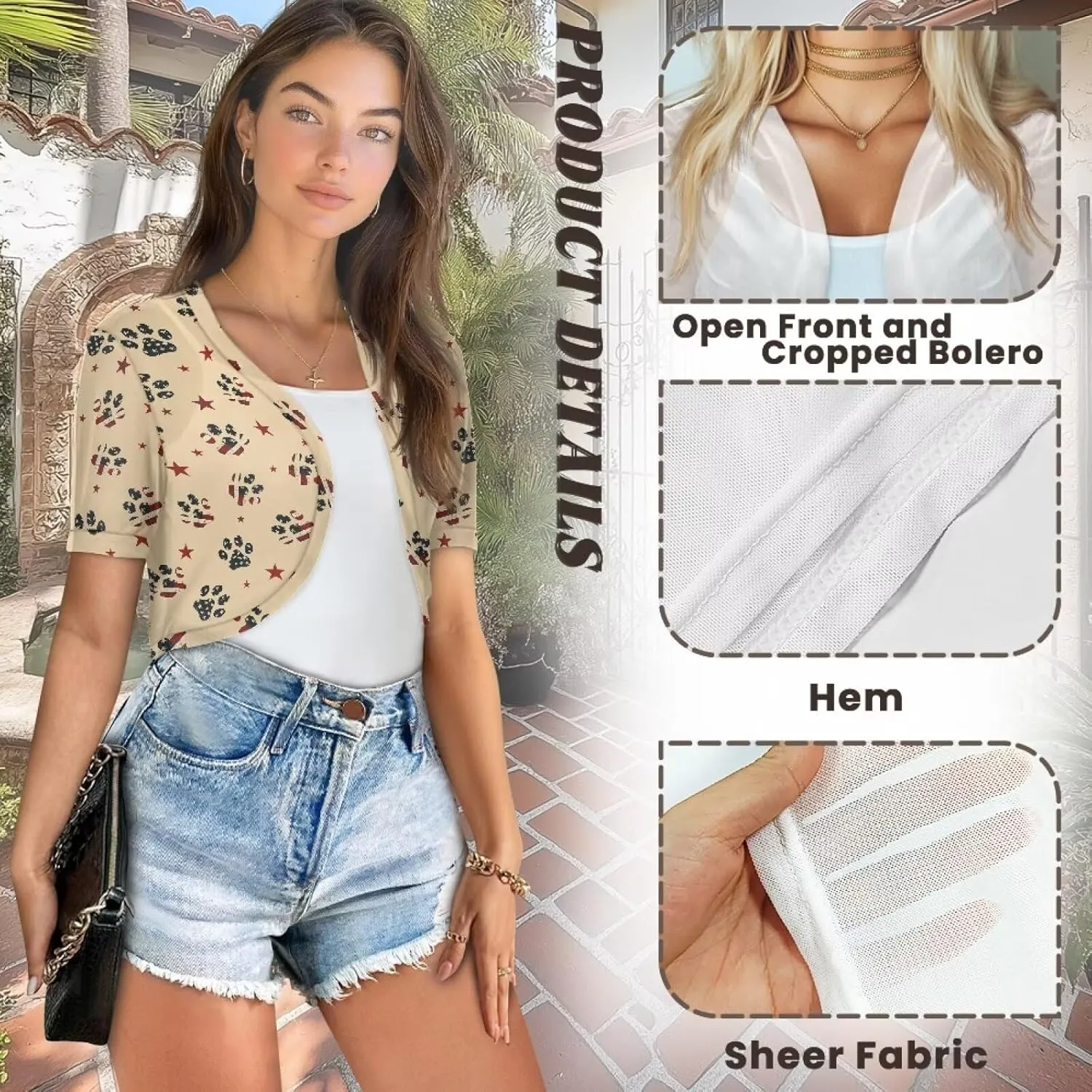 Biyejit Women Shrug Chiffon Open Front Sheer Short Sleeve Bolero Cardigan for Evening Dress Crop Top Thin Cardigans