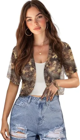 Biyejit Women Shrug Chiffon Open Front Sheer Short Sleeve Bolero Cardigan for Evening Dress Crop Top Thin Cardigans