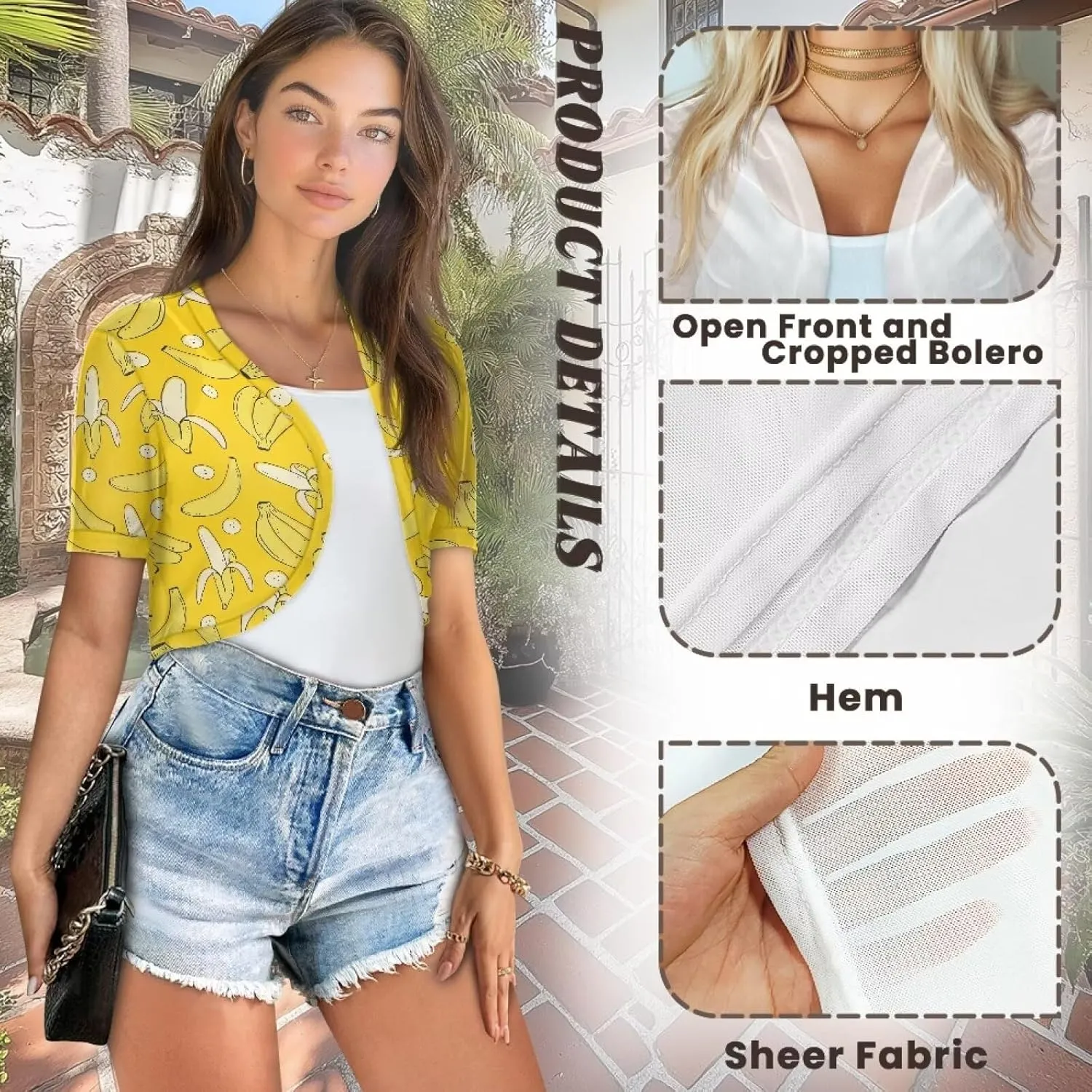 Biyejit Women Shrug Chiffon Open Front Sheer Short Sleeve Bolero Cardigan for Evening Dress Crop Top Thin Cardigans