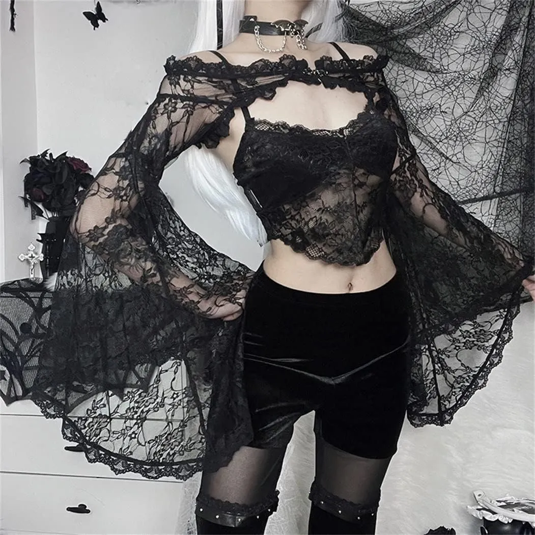 Bolero Shrug Top Trad Goth Black Shawls and Wraps for Evening Dresses Short Cardigan
