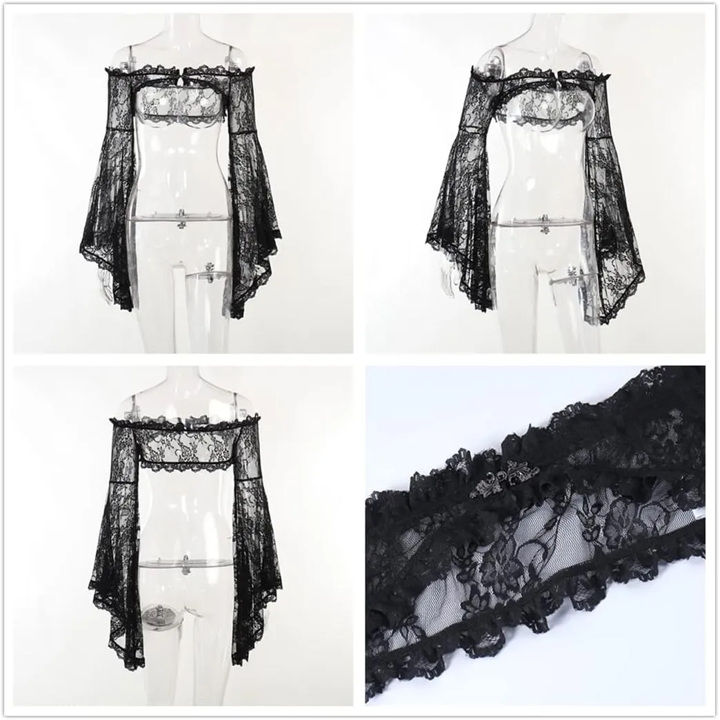 Bolero Shrug Top Trad Goth Black Shawls and Wraps for Evening Dresses Short Cardigan