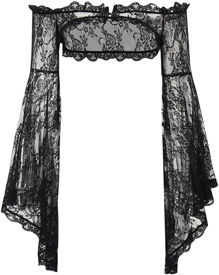 Bolero Shrug Top Trad Goth Black Shawls and Wraps for Evening Dresses Short Cardigan