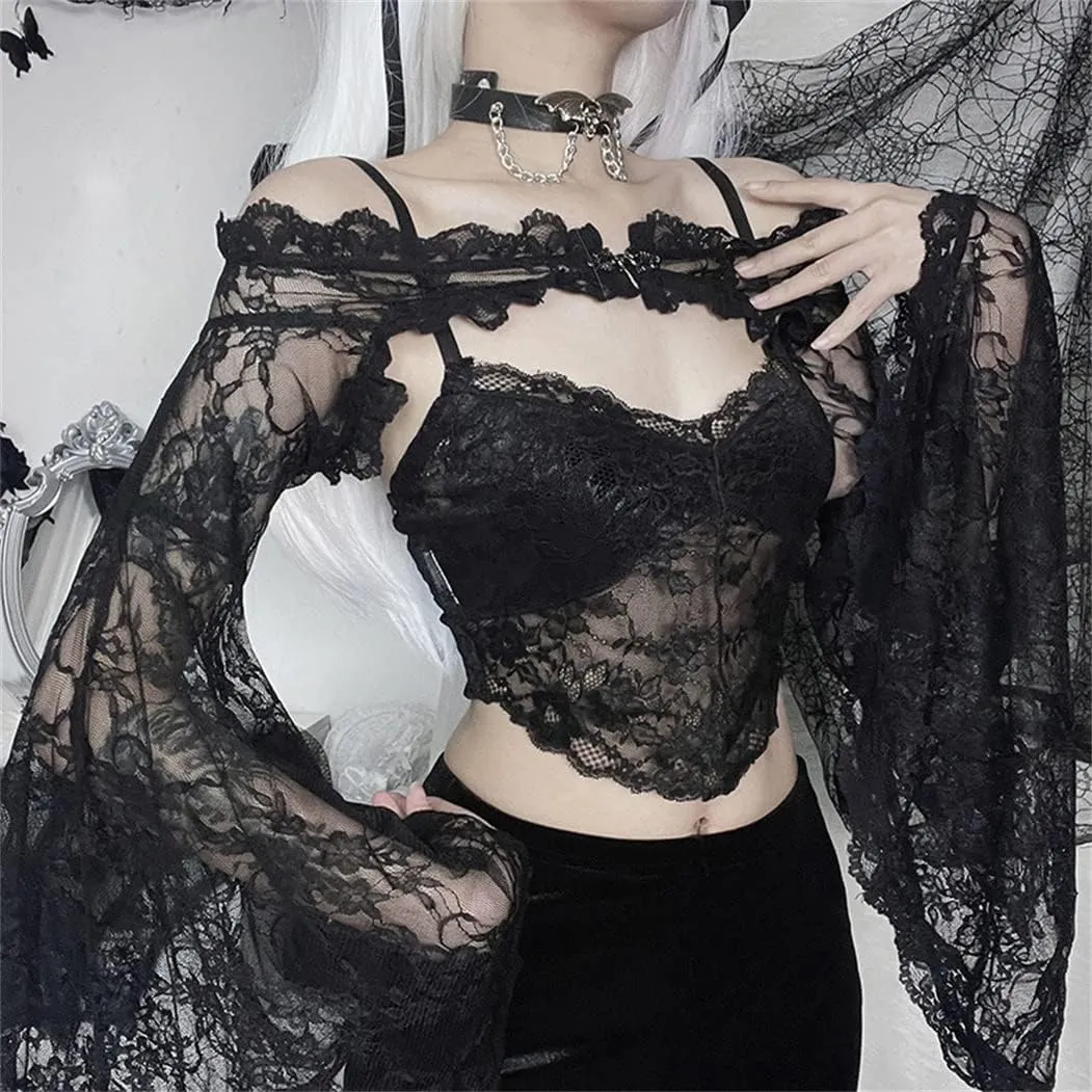 Bolero Shrug Top Trad Goth Black Shawls and Wraps for Evening Dresses Short Cardigan