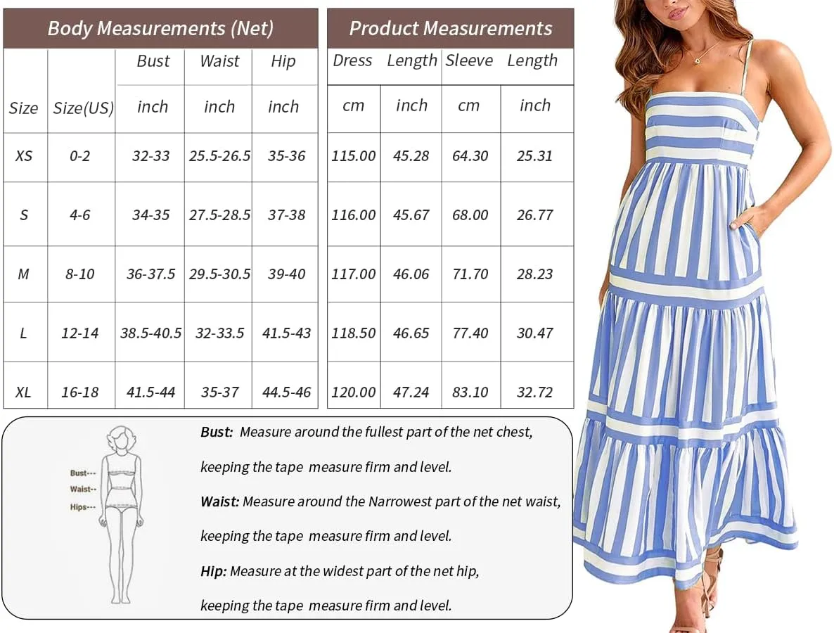 chouyatou Women Spaghetti Strap Back Smocked Maxi Striped Dress Summer Casual Floral Flowy Beach Sun Dress