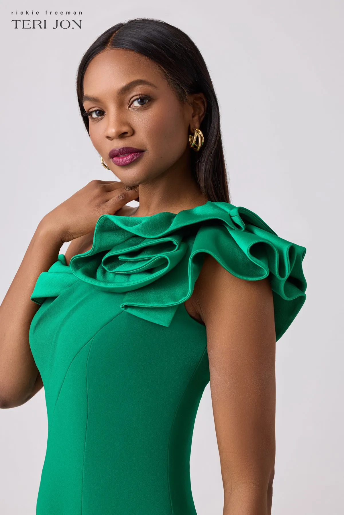 Crepe Asymmetrical Evening Column Gown