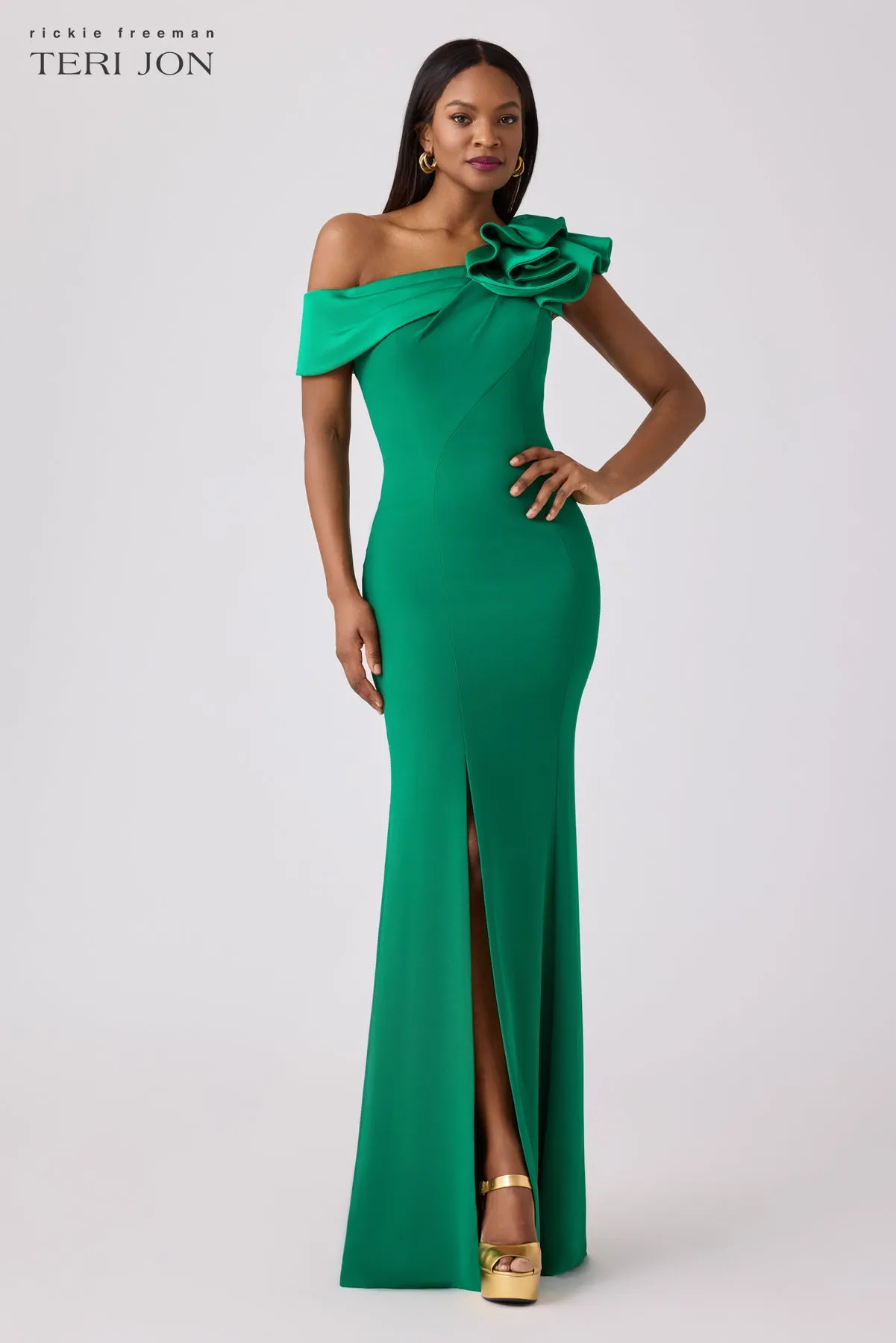 Crepe Asymmetrical Evening Column Gown