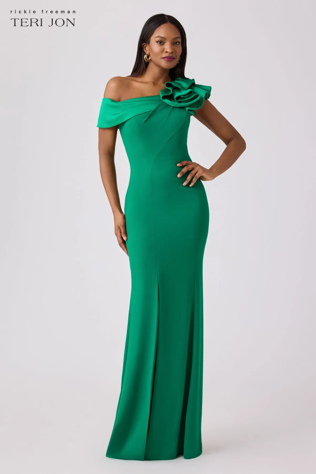 Crepe Asymmetrical Evening Column Gown
