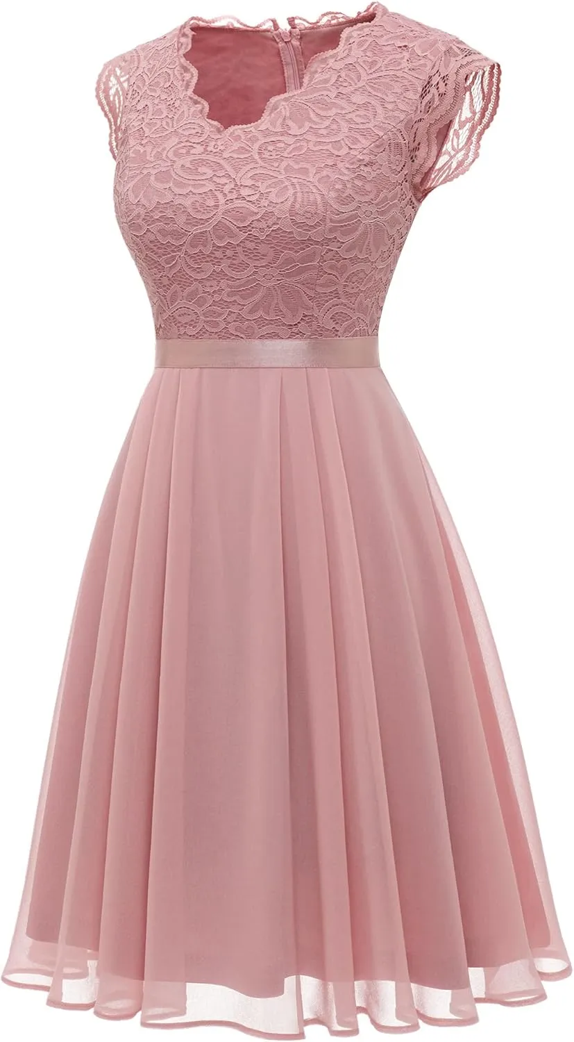 Dressystar Women's V Neck Sleeveless Lace Bridesmaid Dress Wedding Party Gown