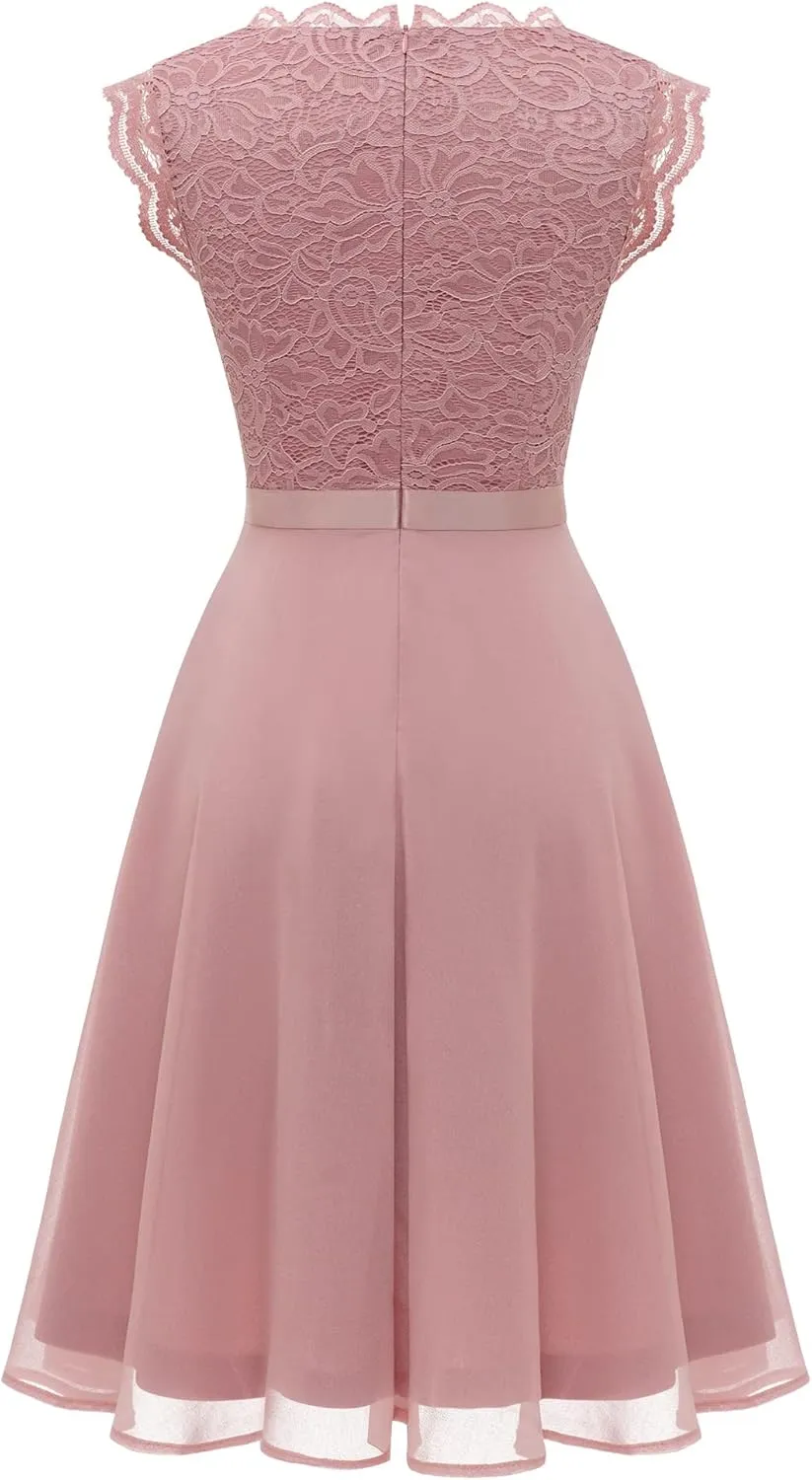 Dressystar Women's V Neck Sleeveless Lace Bridesmaid Dress Wedding Party Gown