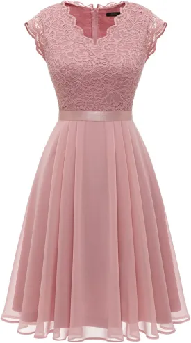 Dressystar Women's V Neck Sleeveless Lace Bridesmaid Dress Wedding Party Gown