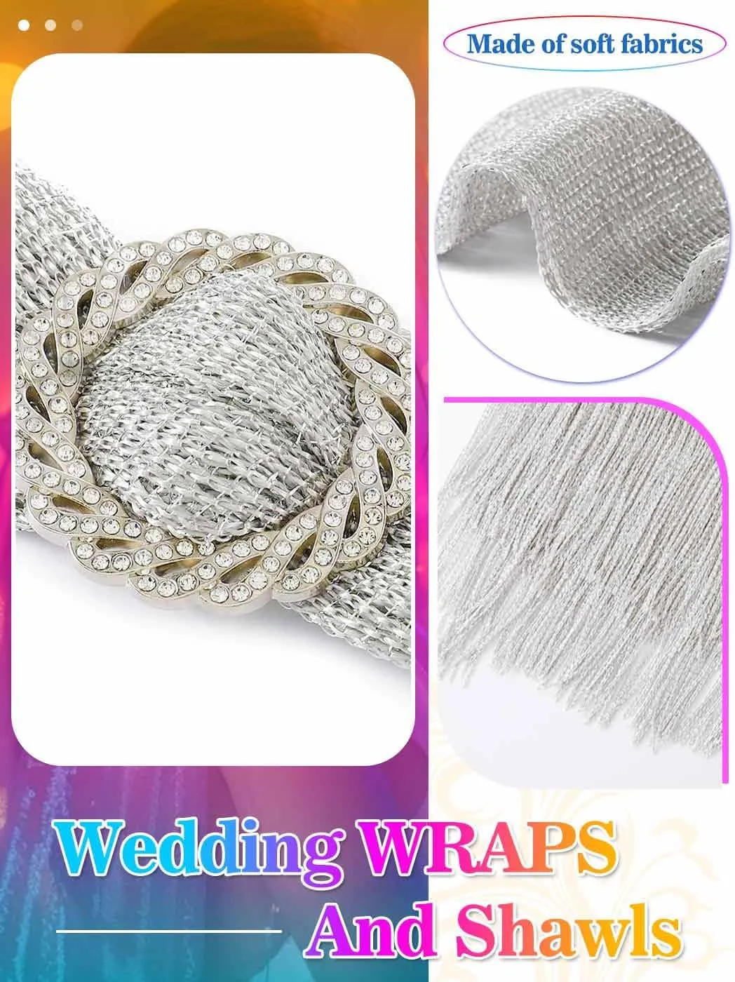 EASEDAILY Women's Shawls and Wraps for Evening Dresses Sparkling Wedding Scarf Fringe Bridal Capelet for Bride and Bridesmaid