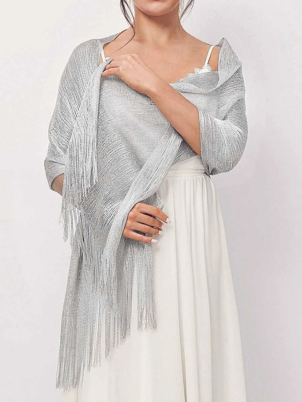 EASEDAILY Women's Shawls and Wraps for Evening Dresses Sparkling Wedding Scarf Fringe Bridal Capelet for Bride and Bridesmaid