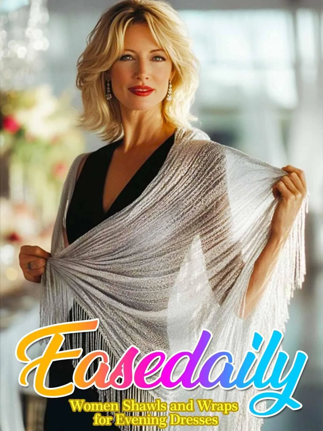 EASEDAILY Women's Shawls and Wraps for Evening Dresses Sparkling Wedding Scarf Fringe Bridal Capelet for Bride and Bridesmaid