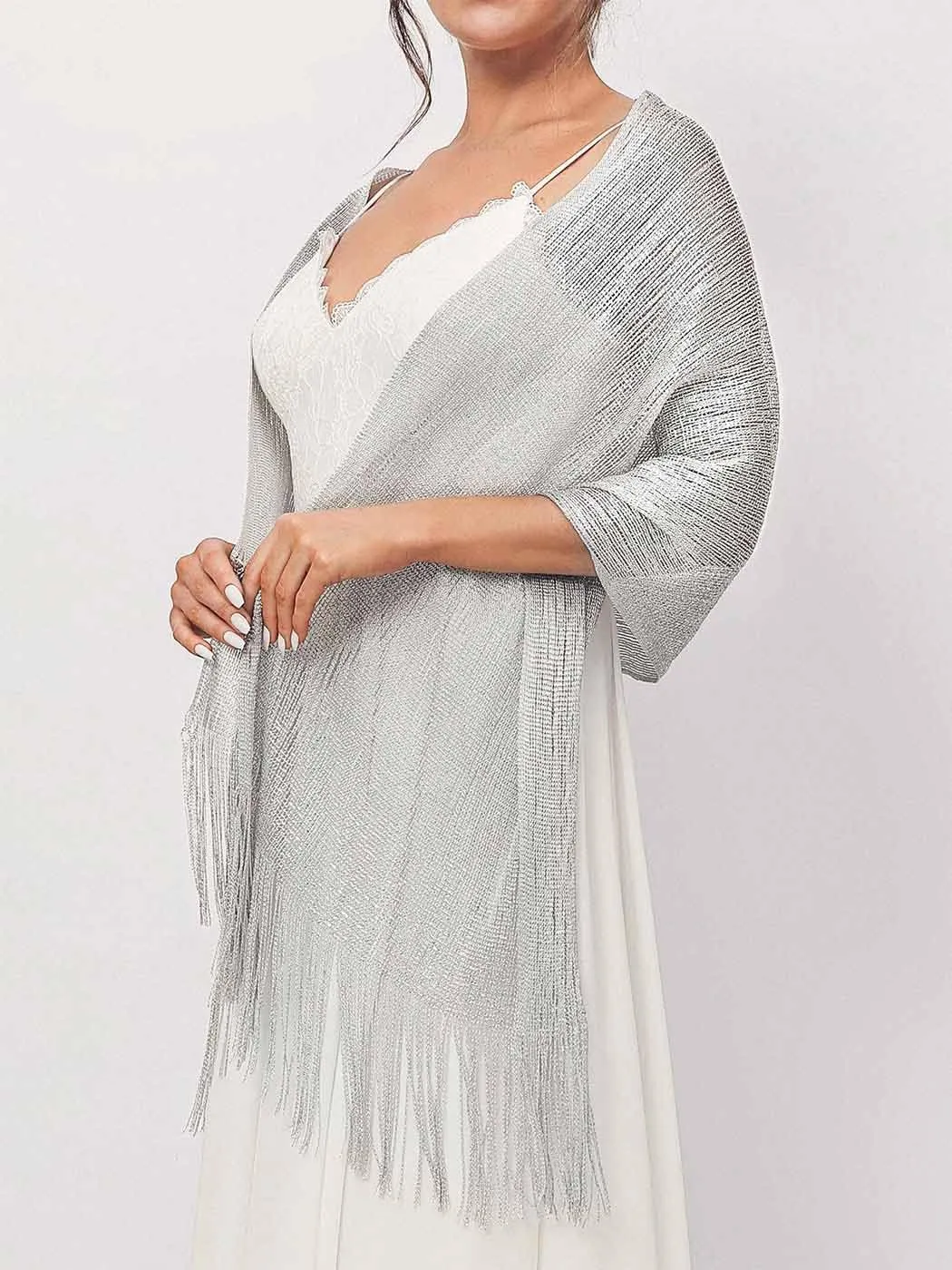 EASEDAILY Women's Shawls and Wraps for Evening Dresses Sparkling Wedding Scarf Fringe Bridal Capelet for Bride and Bridesmaid