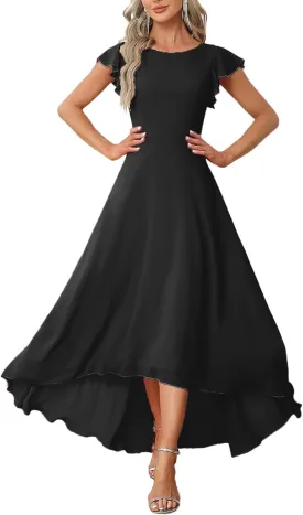 FairyLove Women's Evening Elegant Ruffle Mermaid Guest V Neck Cocktail Party Bridesmaid Cap Sleeve Dresses