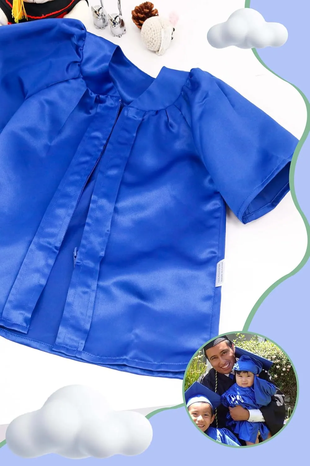 GraduationMall Baby Graduation Cap and Gown Set - NICU Graduate Outfit 0-18M, Soft Satin (5 Colors, S/M/L)
