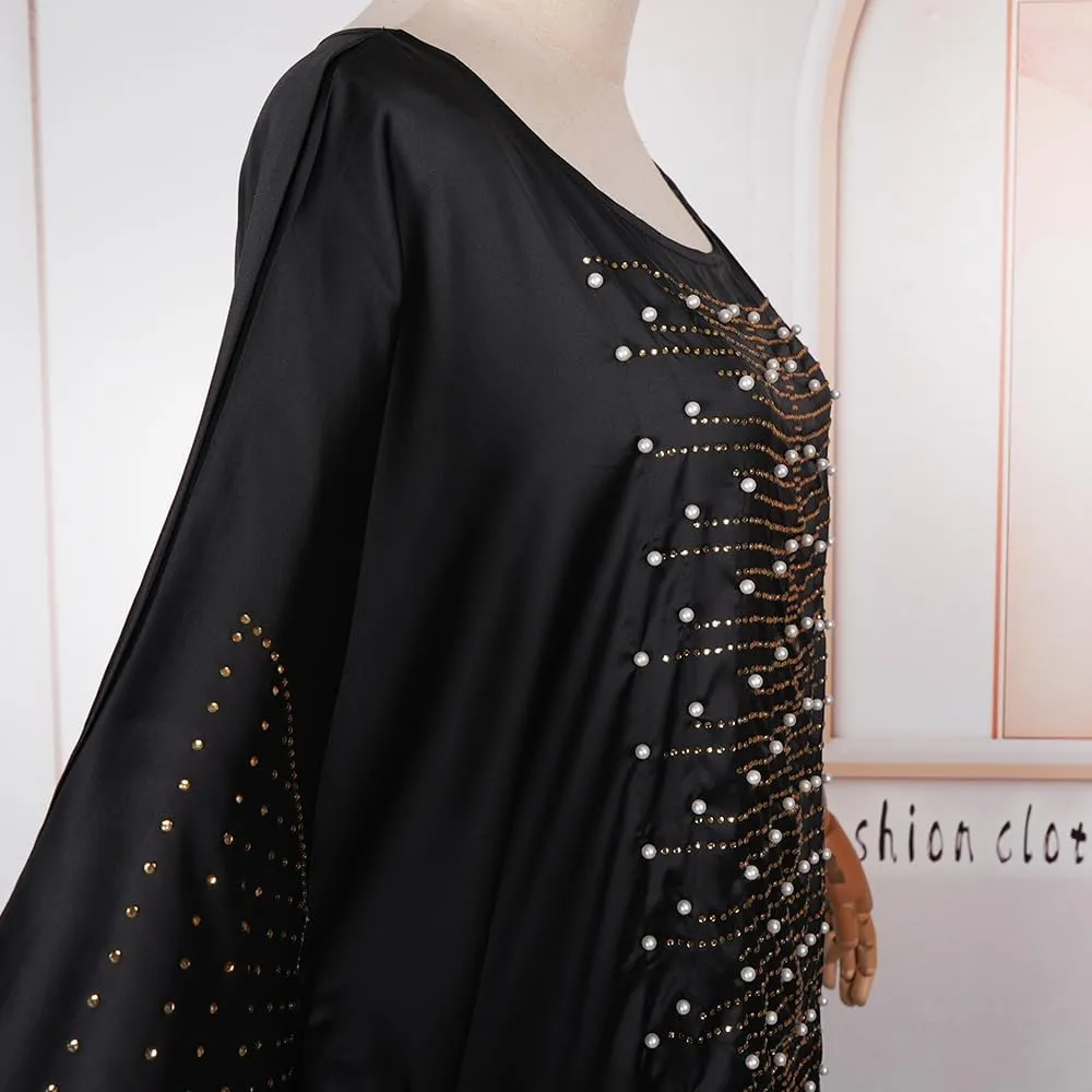 HD African Dresses for Women Fashion Beading Rhinestone Kaftan Maxi Dress