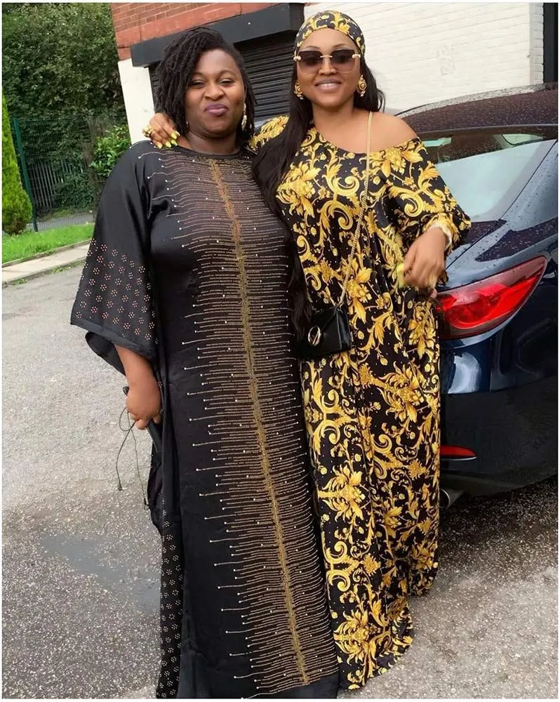 HD African Dresses for Women Fashion Beading Rhinestone Kaftan Maxi Dress