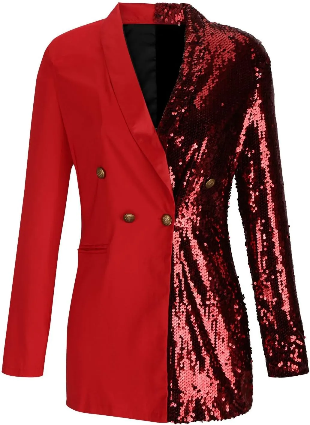 HGps8w Double Breasted Sequins Blazer Dress for Women Sexy Colorblock Long Blazers Jackets Formal Evening Party Club Outfit
