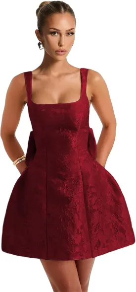 Jacquard Satin Homecoming Dresses with Bow Corset Short Prom Dress for Teens Spaghetti Straps Cocktail Gown