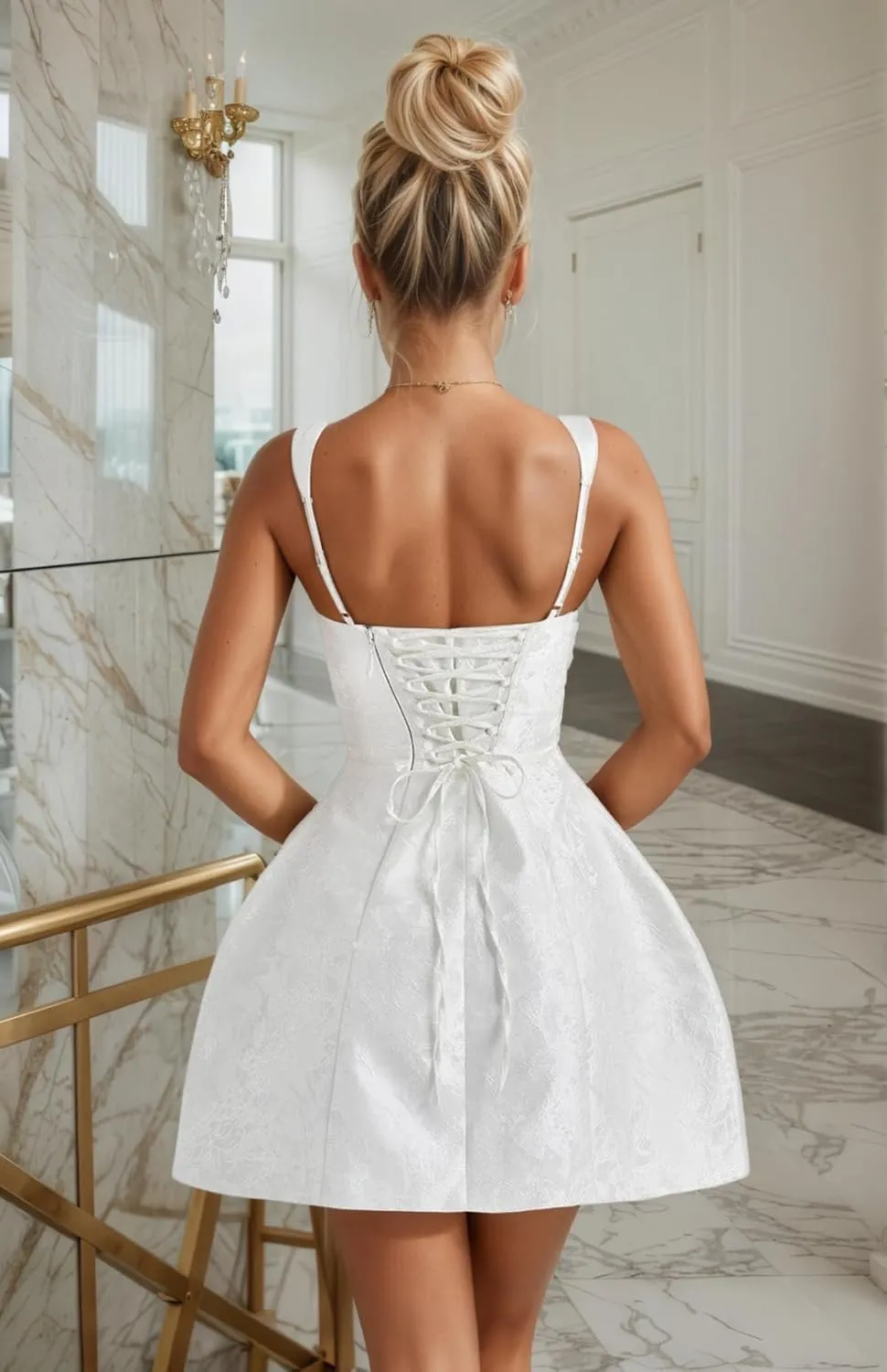 Jacquard Satin Homecoming Dresses with Bow Corset Short Prom Dress for Teens Spaghetti Straps Cocktail Gown