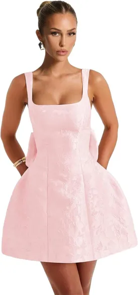 Jacquard Satin Homecoming Dresses with Bow Corset Short Prom Dress for Teens Spaghetti Straps Cocktail Gown