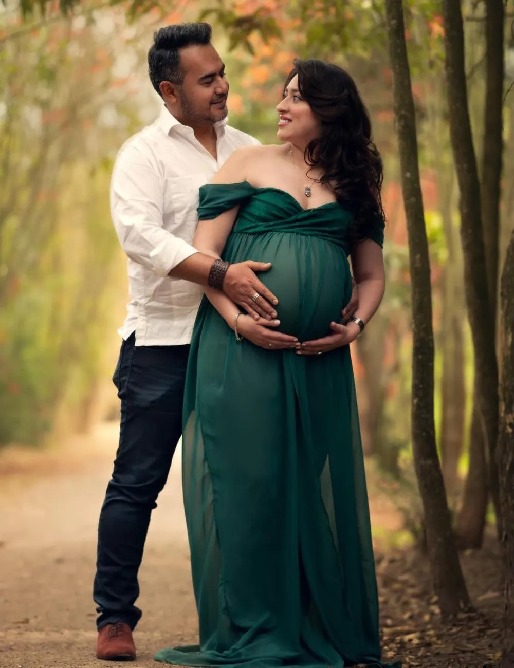 JustVH Maternity Dresses for Photoshoot Off Shoulder Chiffon Lace Gown Split Front Maxi Photography Dresses