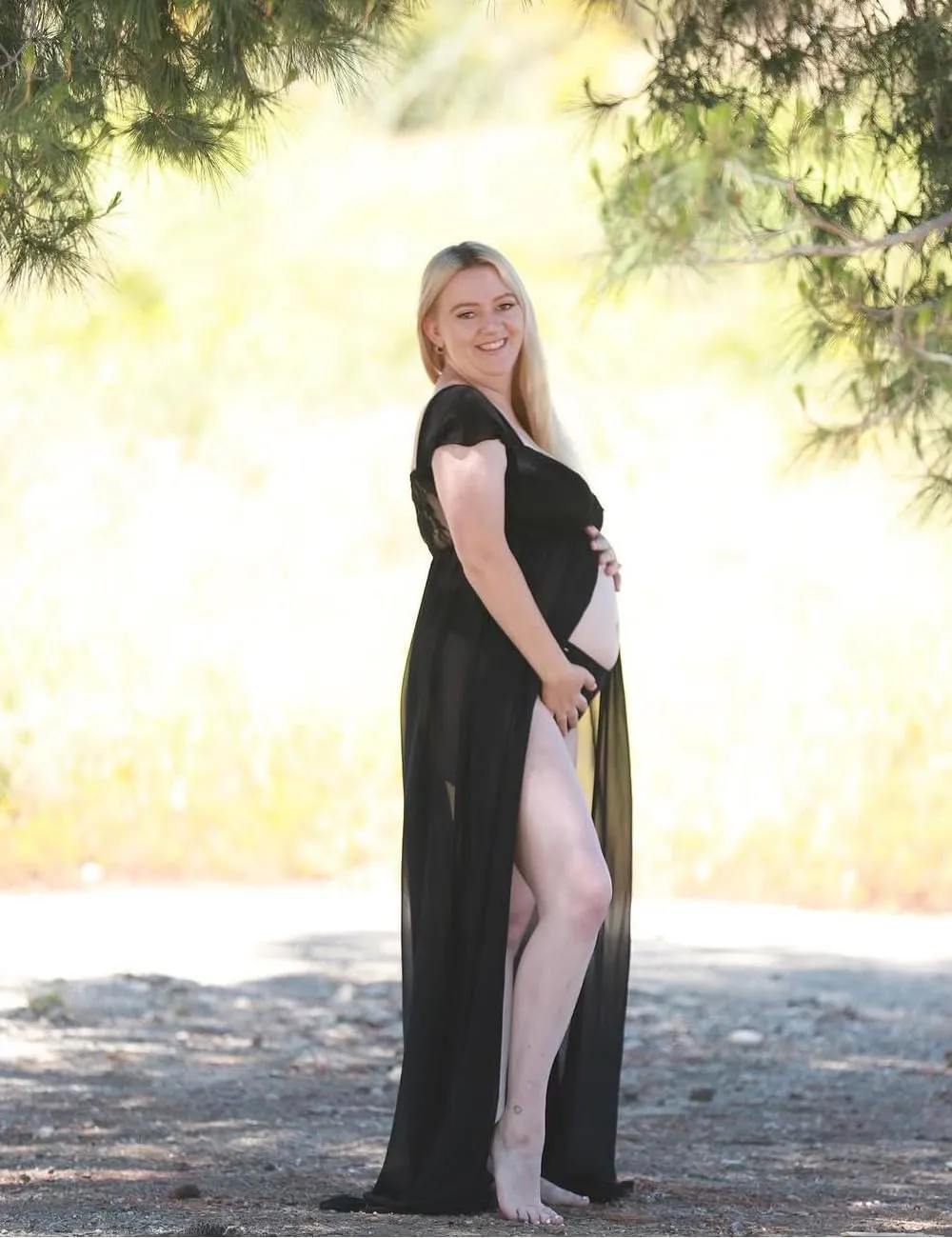 JustVH Maternity Dresses for Photoshoot Off Shoulder Chiffon Lace Gown Split Front Maxi Photography Dresses