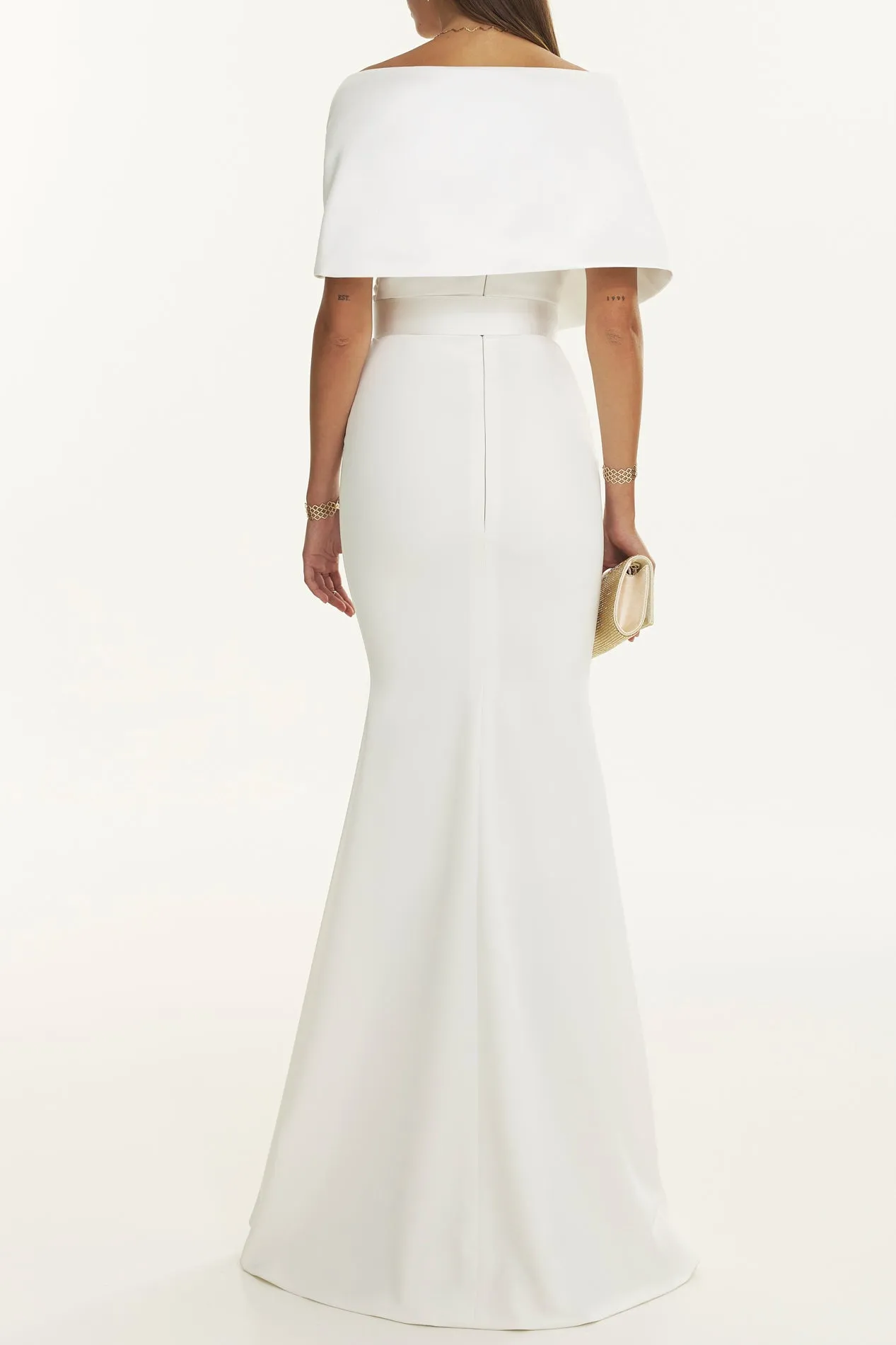 Kavya Ivory Mikado And Crepe Long Dress